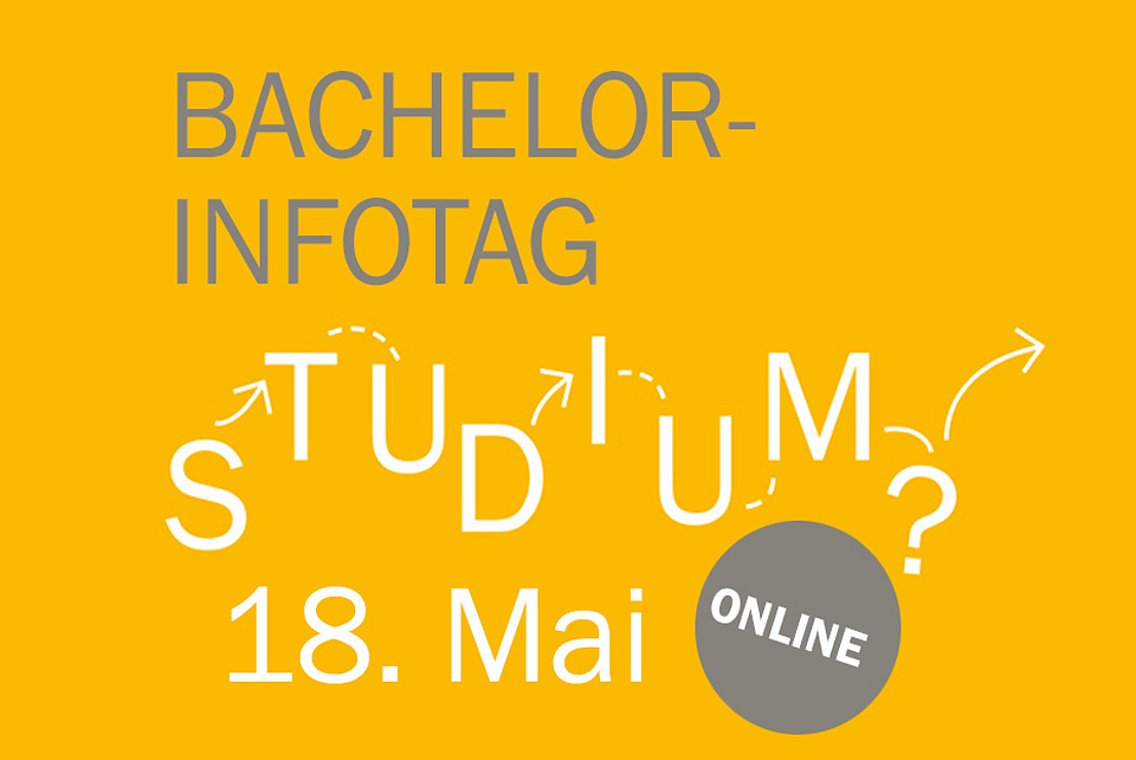 Einladung zum Bachelor-Infotag am 18. Mai auf gelbem Hintergrund
