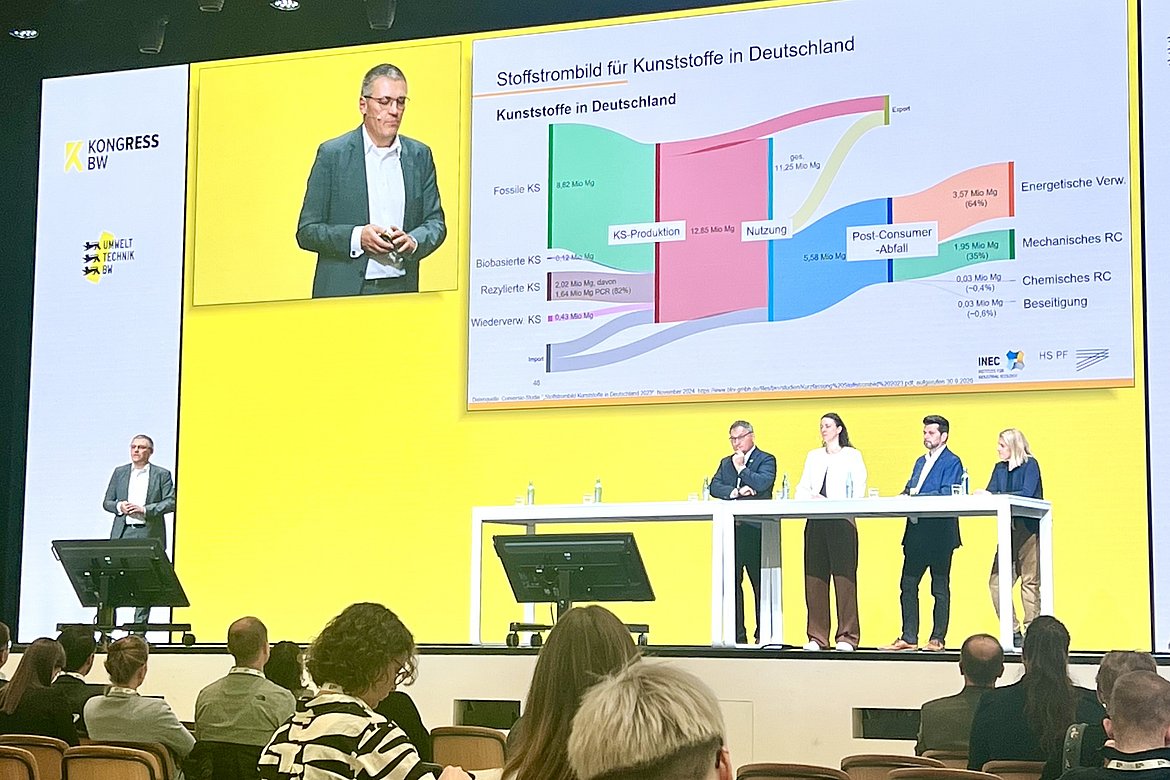 Prof. Dr. Jörg Woidasky referiert auf der Bühne des KONGRESS BW.