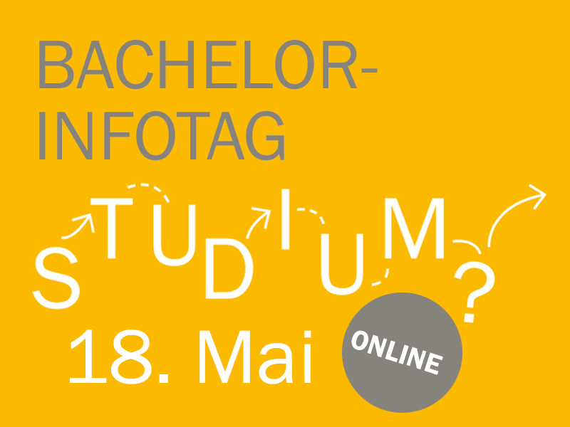Ankündigung des Bachelor-Infotags am 18. Mai 2026 auf gelbem Hintergrund